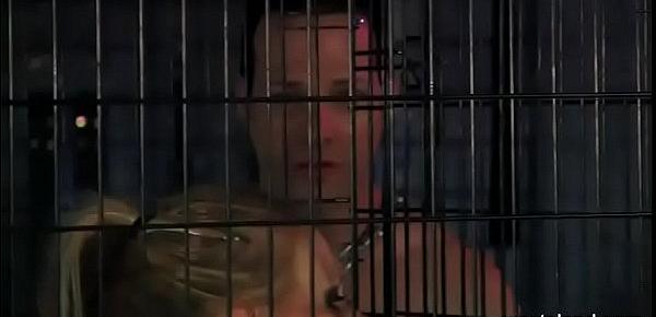  Caged Blonde Drilled By Duo Fuck Machines